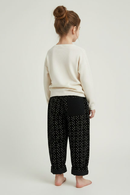 Pantalon Velours Noir Ample Imprimé Genouillères Enfant - vue 2
