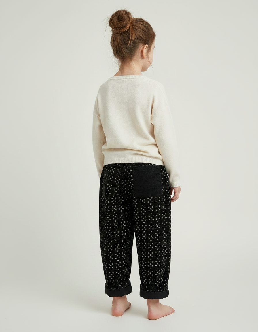 Pantalon Velours Noir Ample Imprimé Genouillères Enfant - vue 2