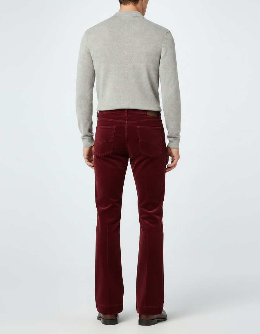Pantalon Velour Patte D'eph Homme - Bordeaux Cordé - vue 2