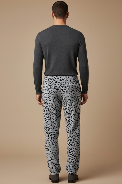 Pantalon Velours Léopard Gris Confortable Homme Hiver - vue 2