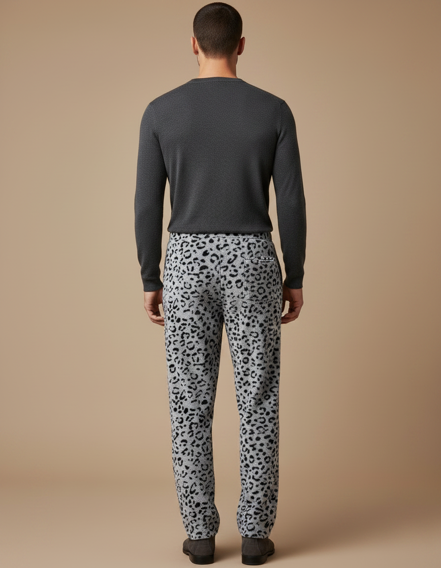 Pantalon Velours Léopard Gris Confortable Homme Hiver - vue 2