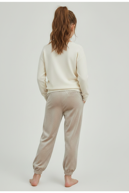 Pantalon Velours Beige Enfant Ample Décontracté Cordon - vue 2