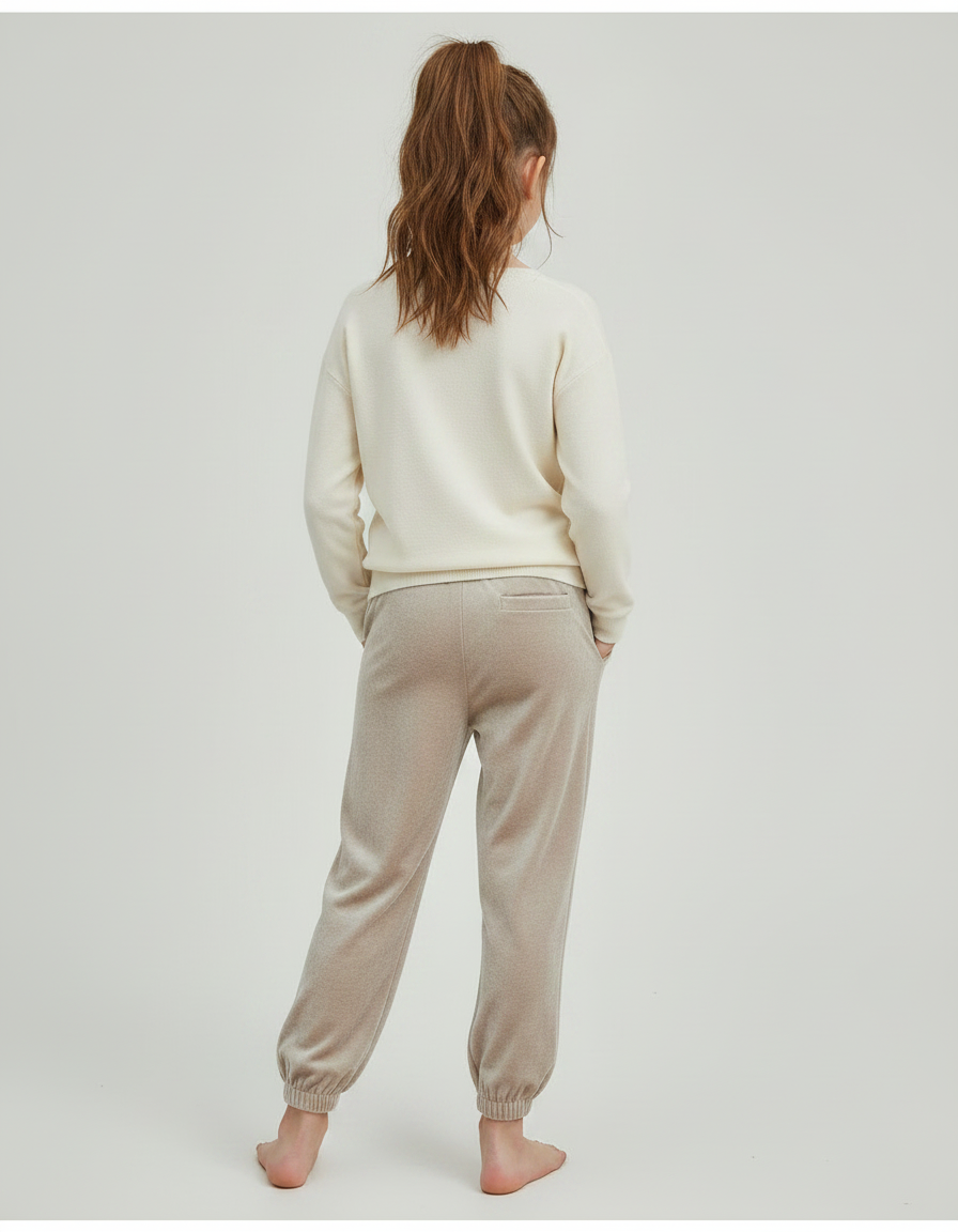 Pantalon Velours Beige Enfant Ample Décontracté Cordon - vue 2