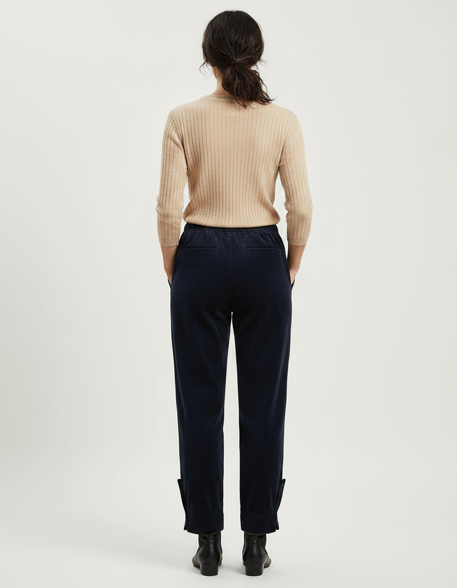 Pantalon Velours Bleu Marine Côtelé Ample Décontracté - Cordé - vue 2
