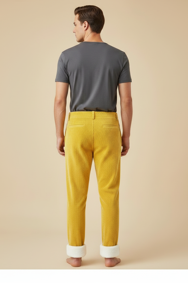Pantalon Velours Côtelé Jaune Doublé Chaud Homme - vue 2