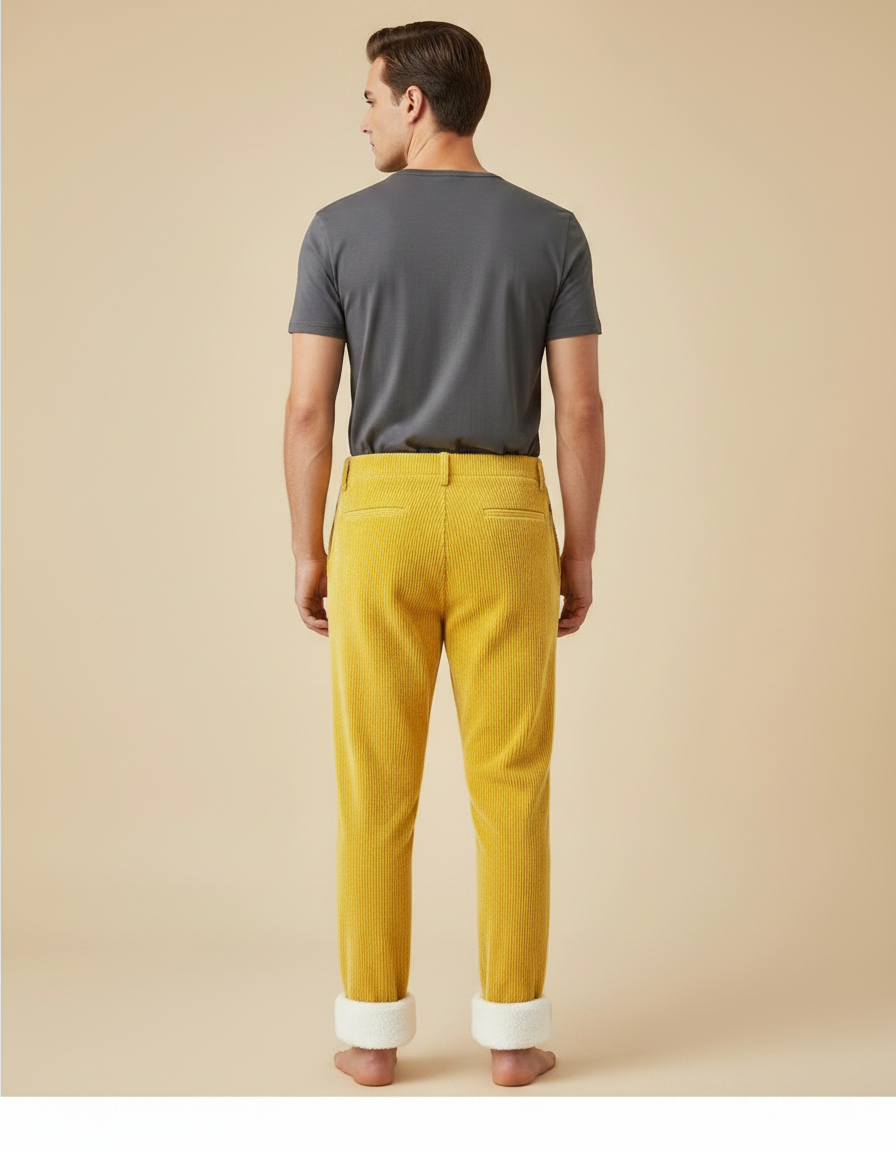 Pantalon Velours Côtelé Jaune Doublé Chaud Homme - vue 2