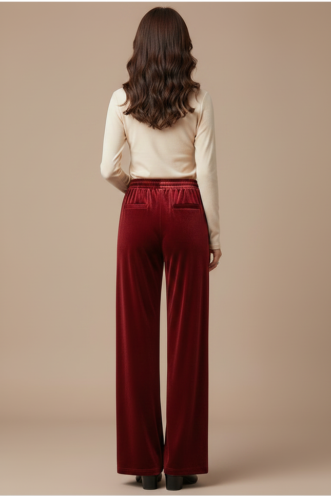 Pantalon Velours Bordeaux Fluide Ample Élégant Femme - vue 2