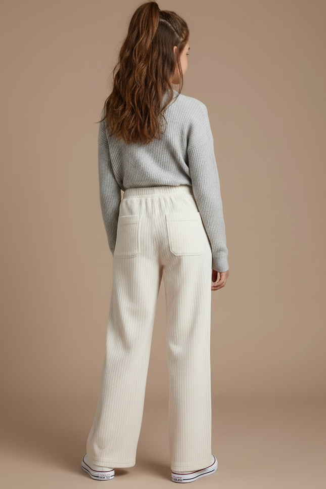 Pantalon Velours Côtelé Crème Ample Décontracté Enfant - Beige Cordé - vue 2