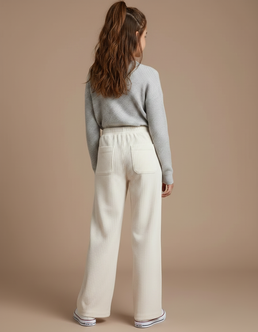 Pantalon Velours Côtelé Crème Ample Décontracté Enfant - Beige Cordé - vue 2