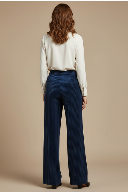 Pantalon Évasé Velours Cotelé Femme - Marine Cordé - vue 2