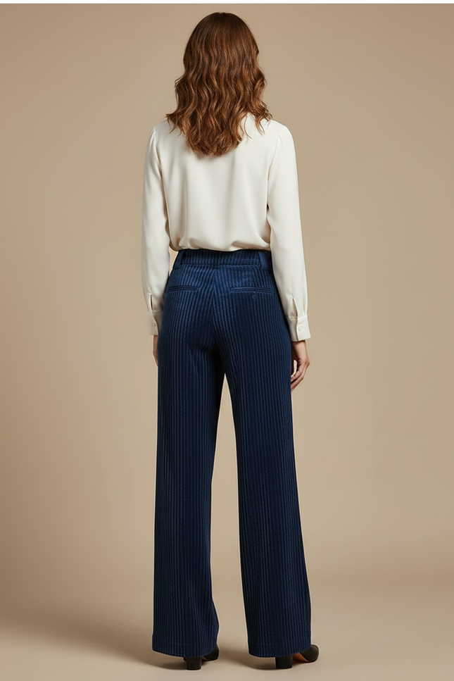 Pantalon Évasé Velours Cotelé Femme - Marine Cordé - vue 2