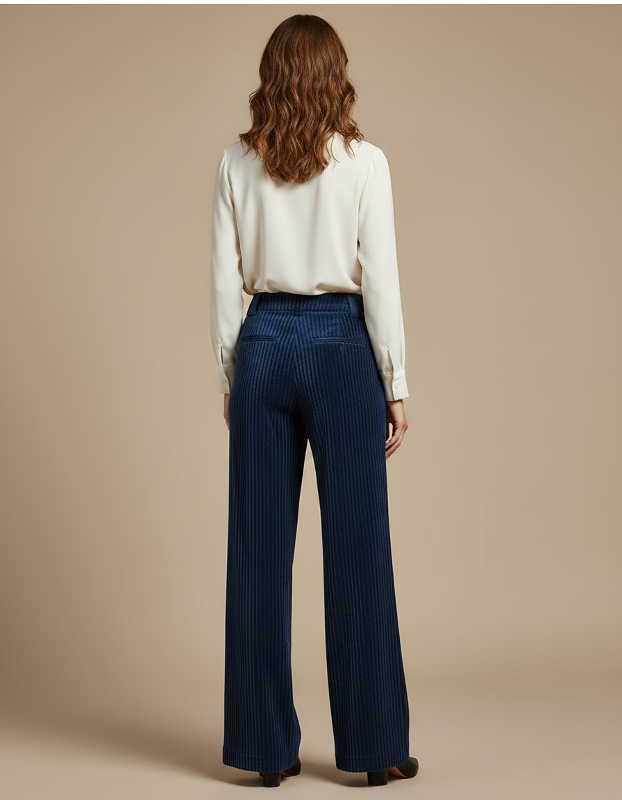 Pantalon Évasé Velours Cotelé Femme - Marine Cordé - vue 2