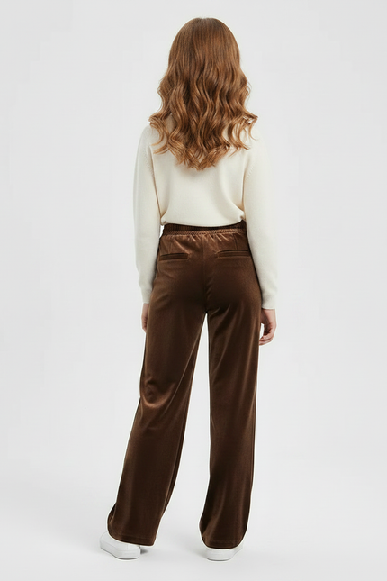 Pantalon Velours Marron Ample Fluide Élastiqué Fille - vue 2