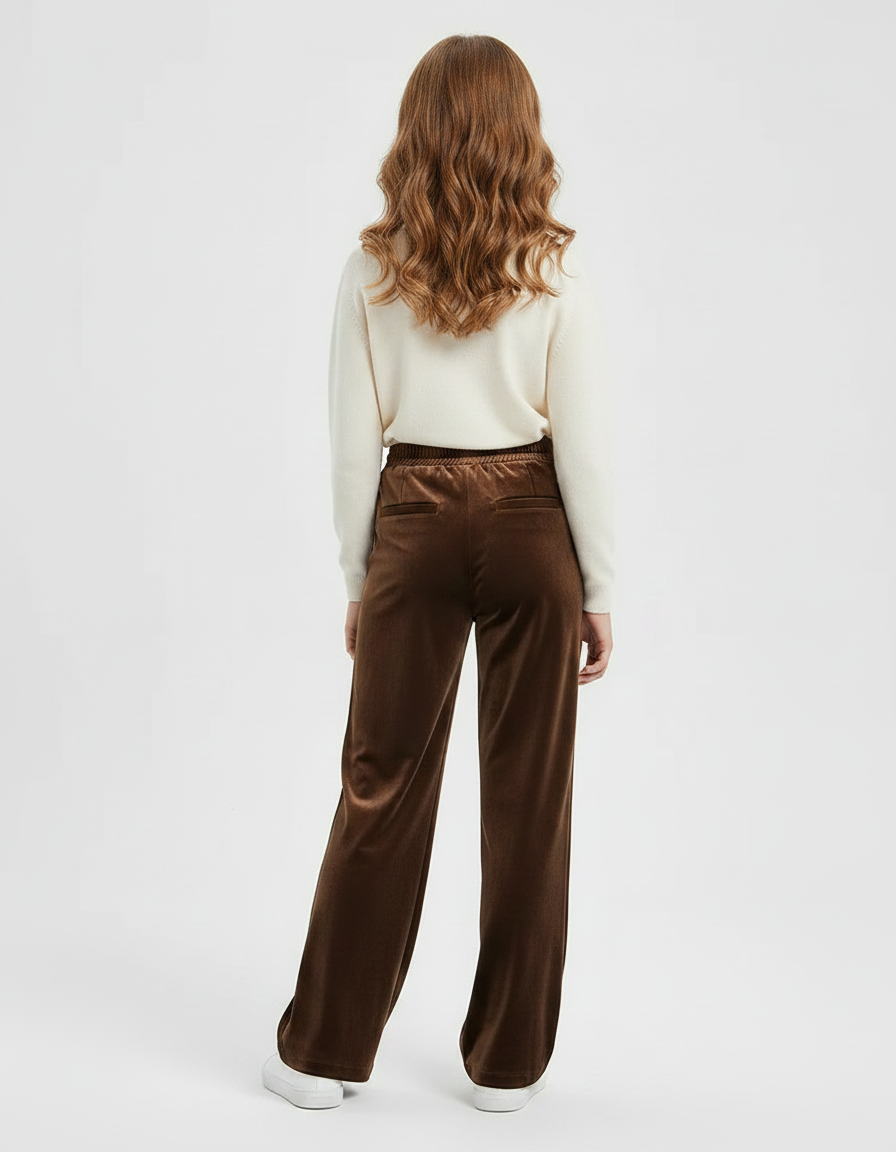 Pantalon Velours Marron Ample Fluide Élastiqué Fille - vue 2