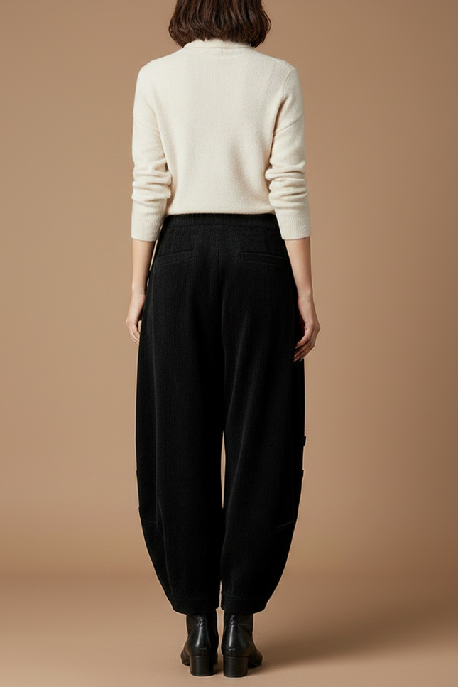Pantalon Japonais En Velours - Noir Cordé - vue 2