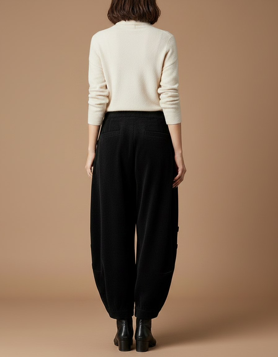 Pantalon Japonais En Velours - Noir Cordé - vue 2
