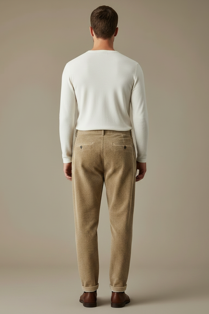 Pantalon Velours Côtelé Homme Beige Décontracté Ample - Cordé - vue 2