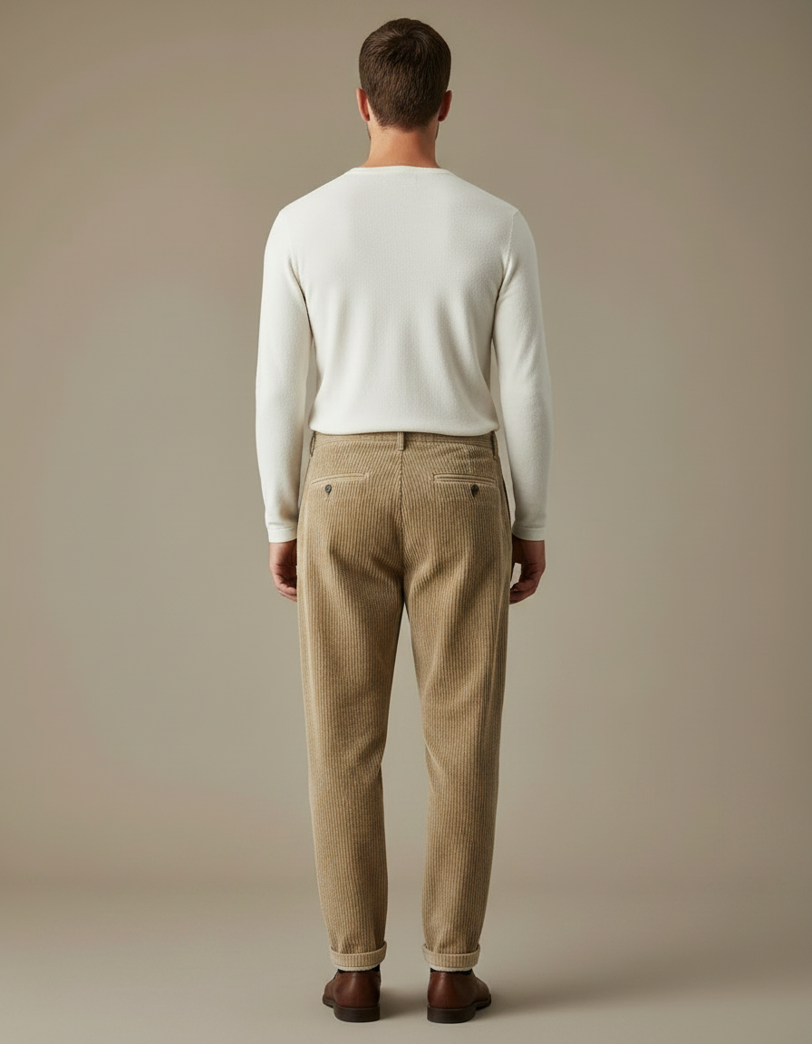 Pantalon Velours Côtelé Homme Beige Décontracté Ample - Cordé - vue 2