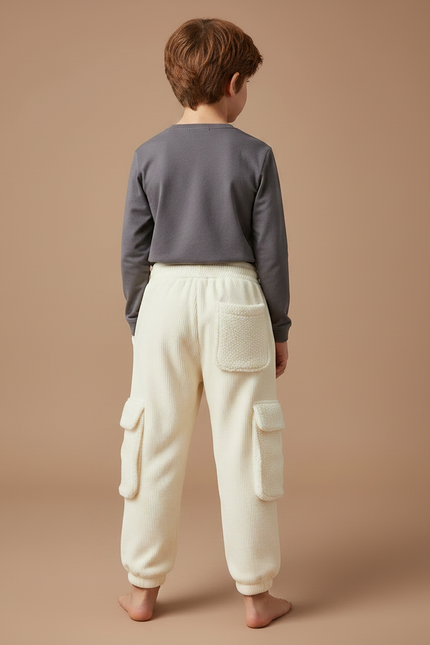 Pantalon Velours Côtelé Écru Doublé Chaud Garçon - Beige - vue 2