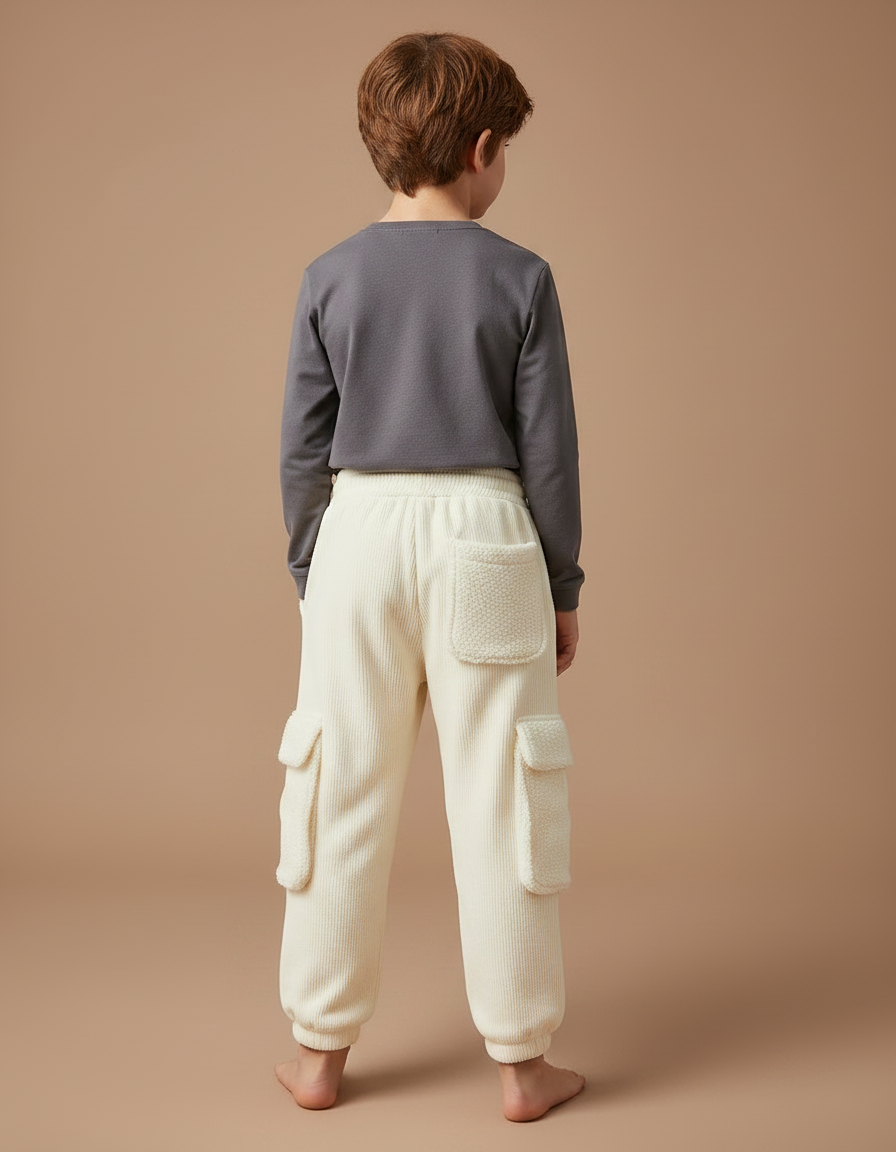 Pantalon Velours Côtelé Écru Doublé Chaud Garçon - Beige - vue 2