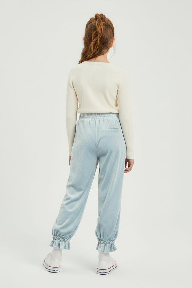 Pantalon Velours Bleu Ciel Fluide Froncé Enfant - vue 2