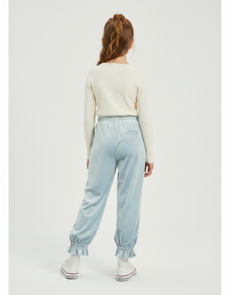 Pantalon Velours Bleu Ciel Fluide Froncé Enfant - vue 2