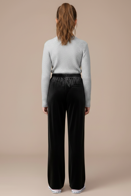 Pantalon Velours Noir Ample Droit Élastiqué Fille - vue 2