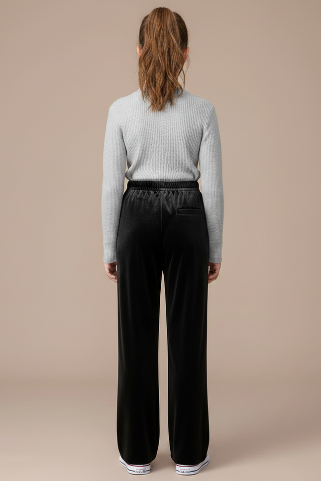 Pantalon Velours Noir Ample Droit Élastiqué Fille - vue 2