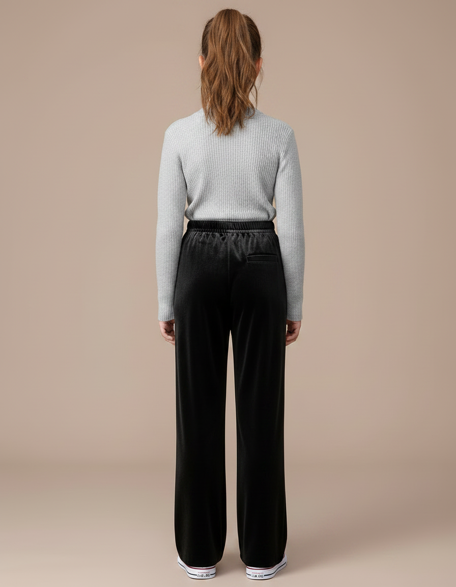 Pantalon Velours Noir Ample Droit Élastiqué Fille - vue 2