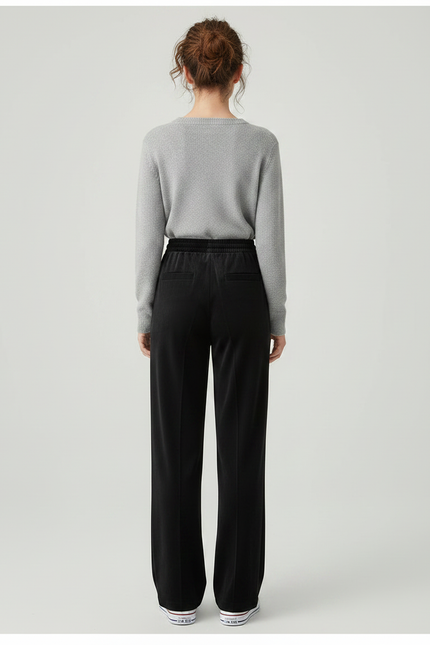 Pantalon Velours Noir Ample Taille Haute Décontracté Femme - vue 2