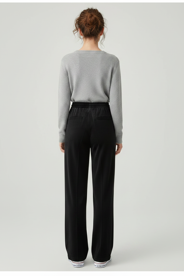 Pantalon Velours Noir Ample Taille Haute Décontracté Femme - vue 2
