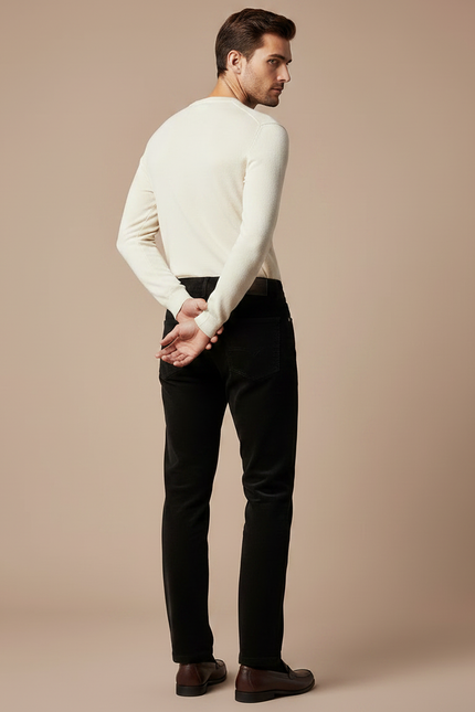 Pantalon Velours Noir Côtelé Droit Homme Classique Stretch - vue 2