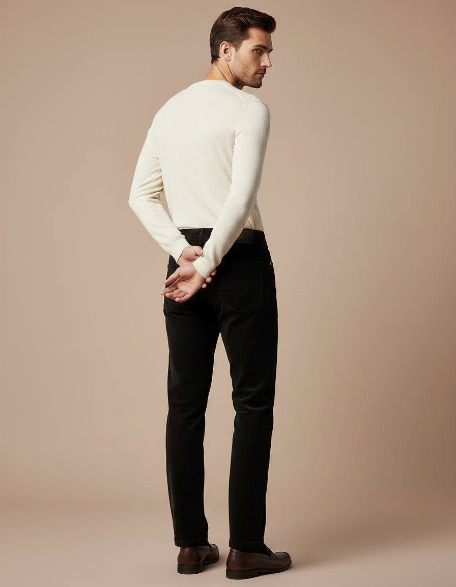 Pantalon Velours Noir Côtelé Droit Homme Classique Stretch - vue 2