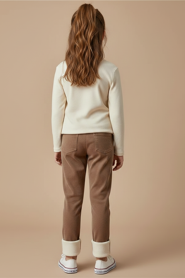 Pantalon Velours Côtelé Marron Doublé Polaire Enfant - Cordé - vue 2