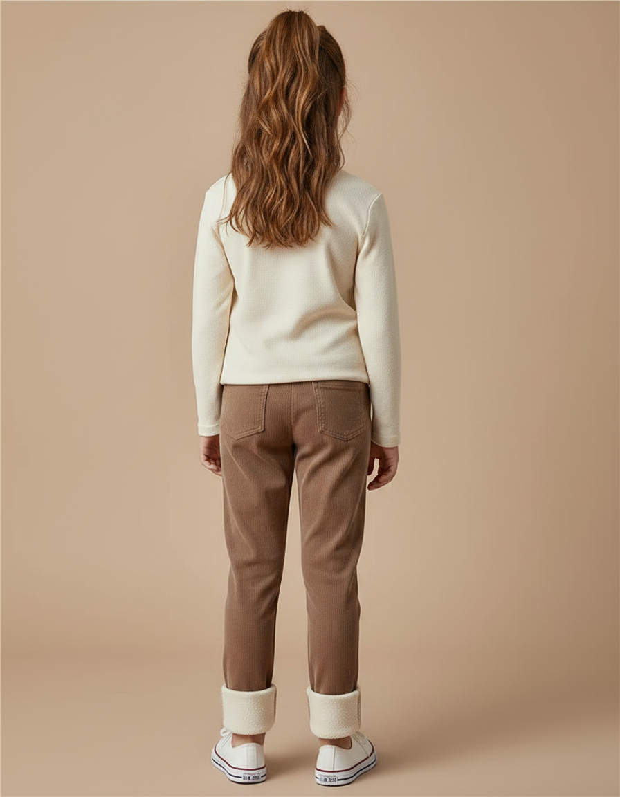 Pantalon Velours Côtelé Marron Doublé Polaire Enfant - Cordé - vue 2