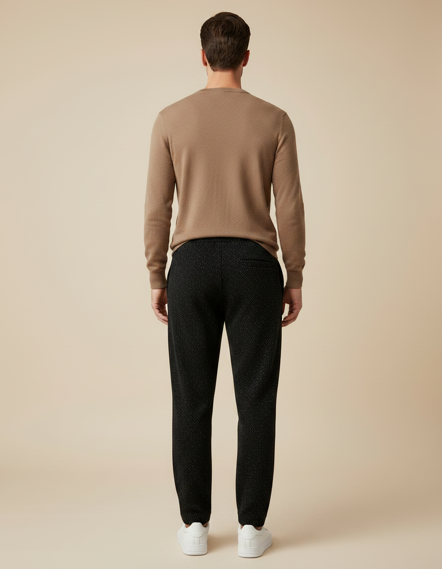 Pantalon Velours Noir Chiné Ample Décontracté Homme - Maille - vue 2