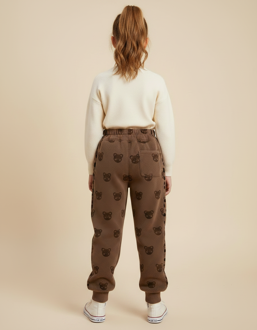 Pantalon Velours Marron Ours Chaud Enfant - Molleton - vue 2