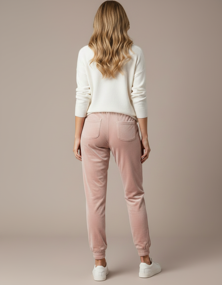 Pantalon Velours Rose Doux Confortable Femme Sport - vue 2