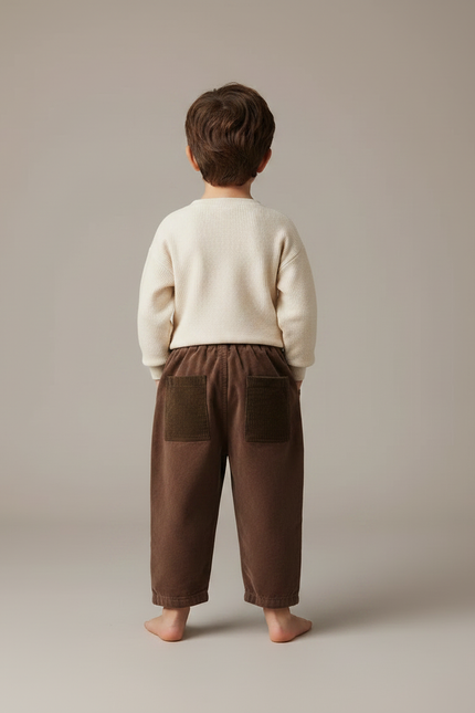 Pantalon Velours Marron Côtelé Harem Ample Élastique Garçon - Cordé - vue 2