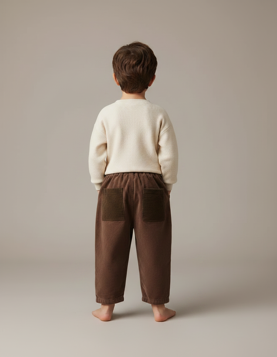 Pantalon Velours Marron Côtelé Harem Ample Élastique Garçon - Cordé - vue 2