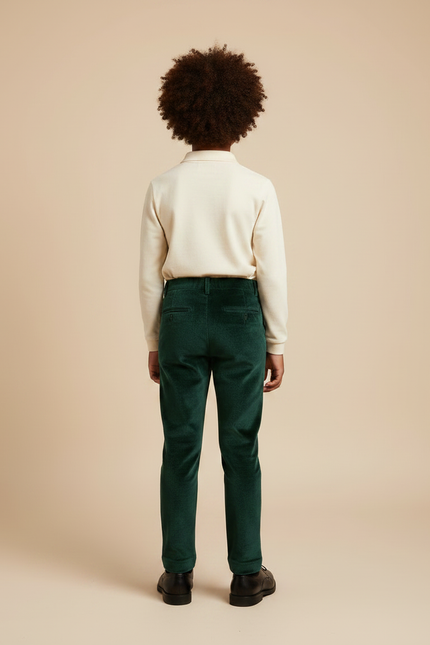 Pantalon Velours Vert Émeraude Droit Enfant Élégant - vue 2