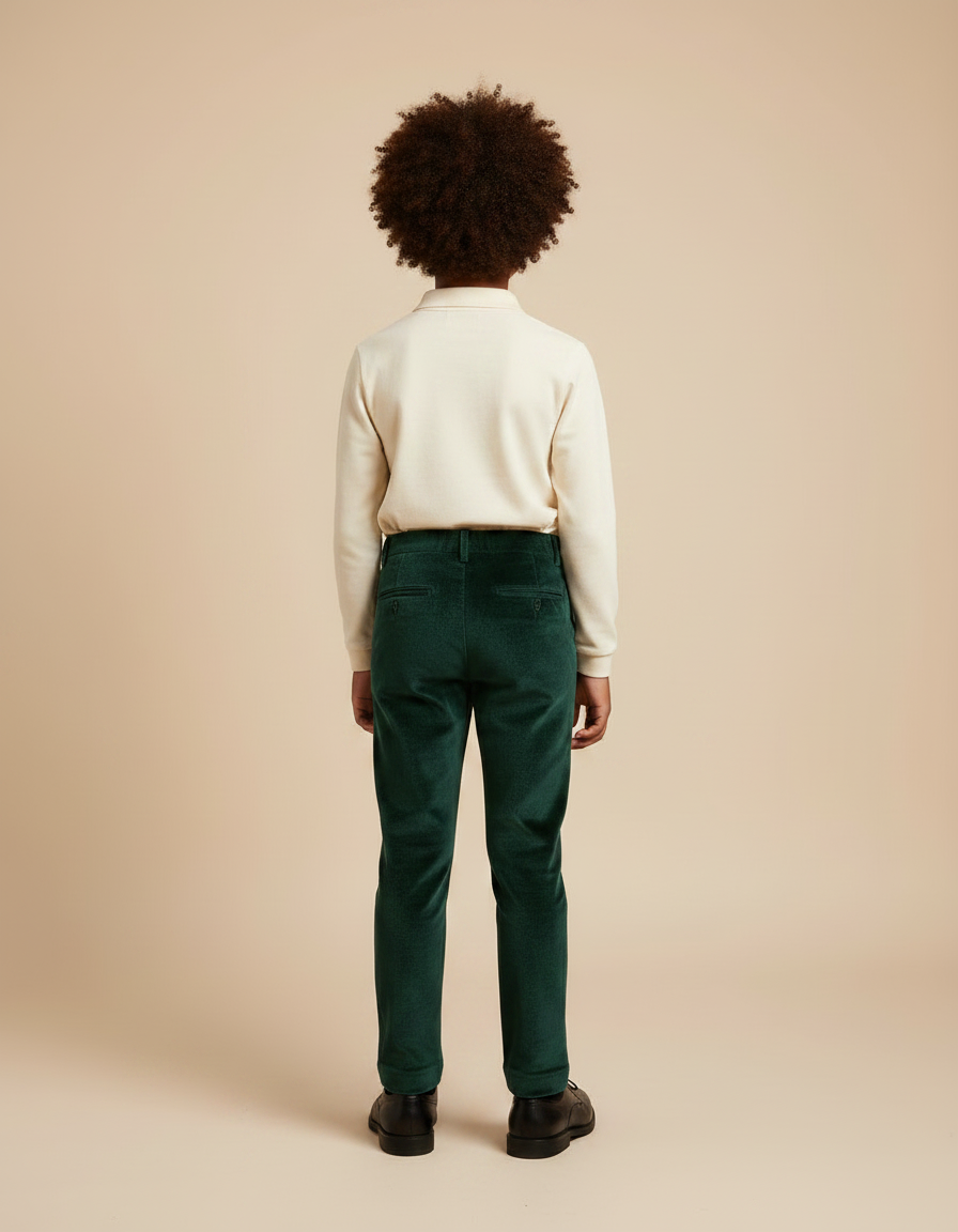 Pantalon Velours Vert Émeraude Droit Enfant Élégant - vue 2