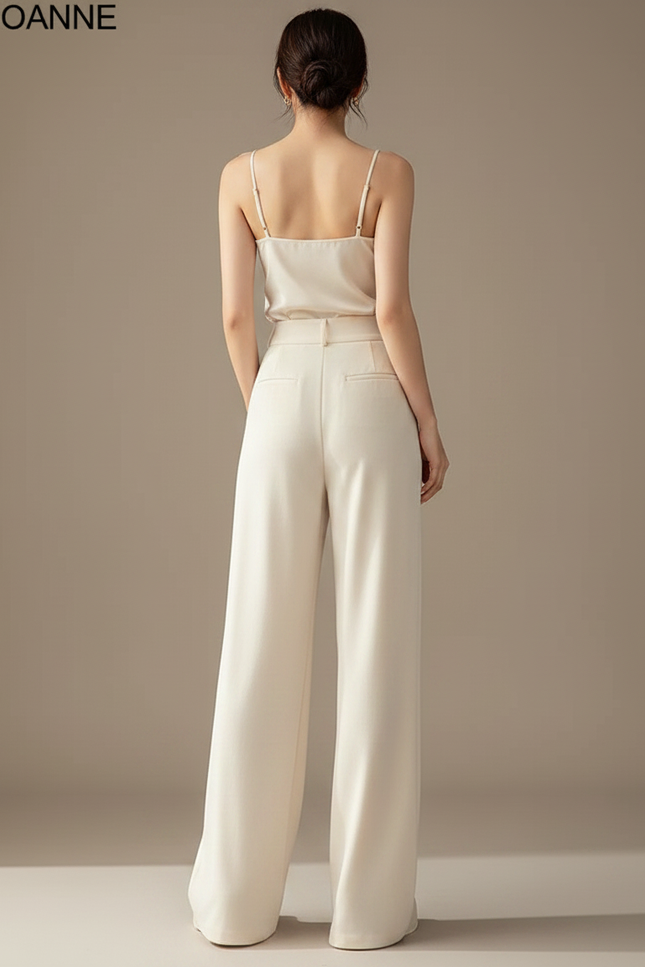 Pantalon Velours Beige Ample Fluide Élégant Femme - Viscose - vue 2