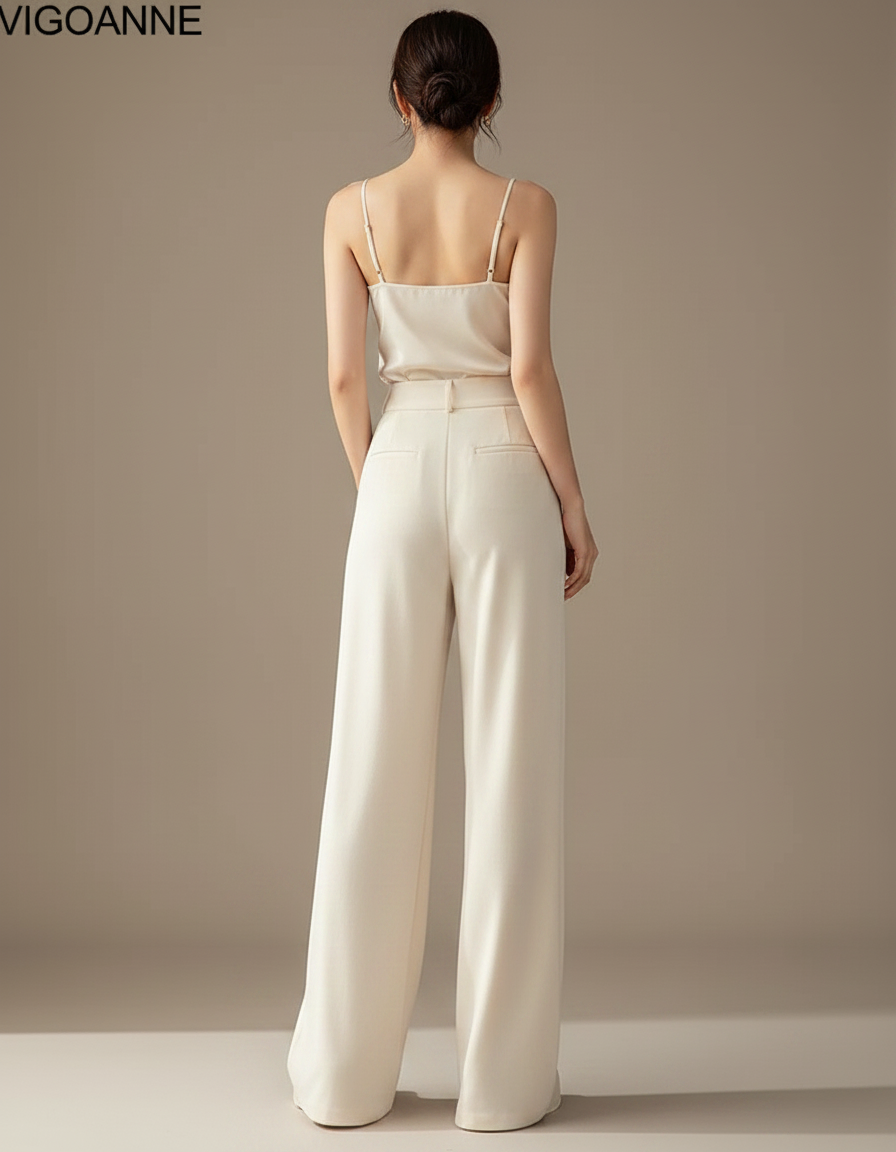 Pantalon Velours Beige Ample Fluide Élégant Femme - Viscose - vue 2