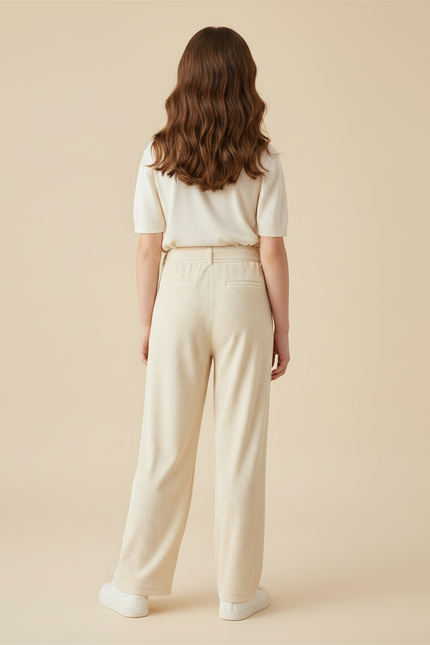 Pantalon Velours Crème Côtelé Ample Décontracté Cordon - Beige Cordé - vue 2