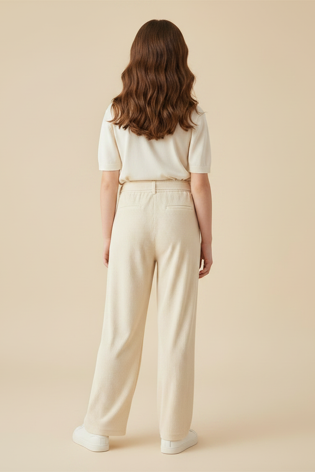 Pantalon Velours Crème Côtelé Ample Décontracté Cordon - Beige Cordé - vue 2