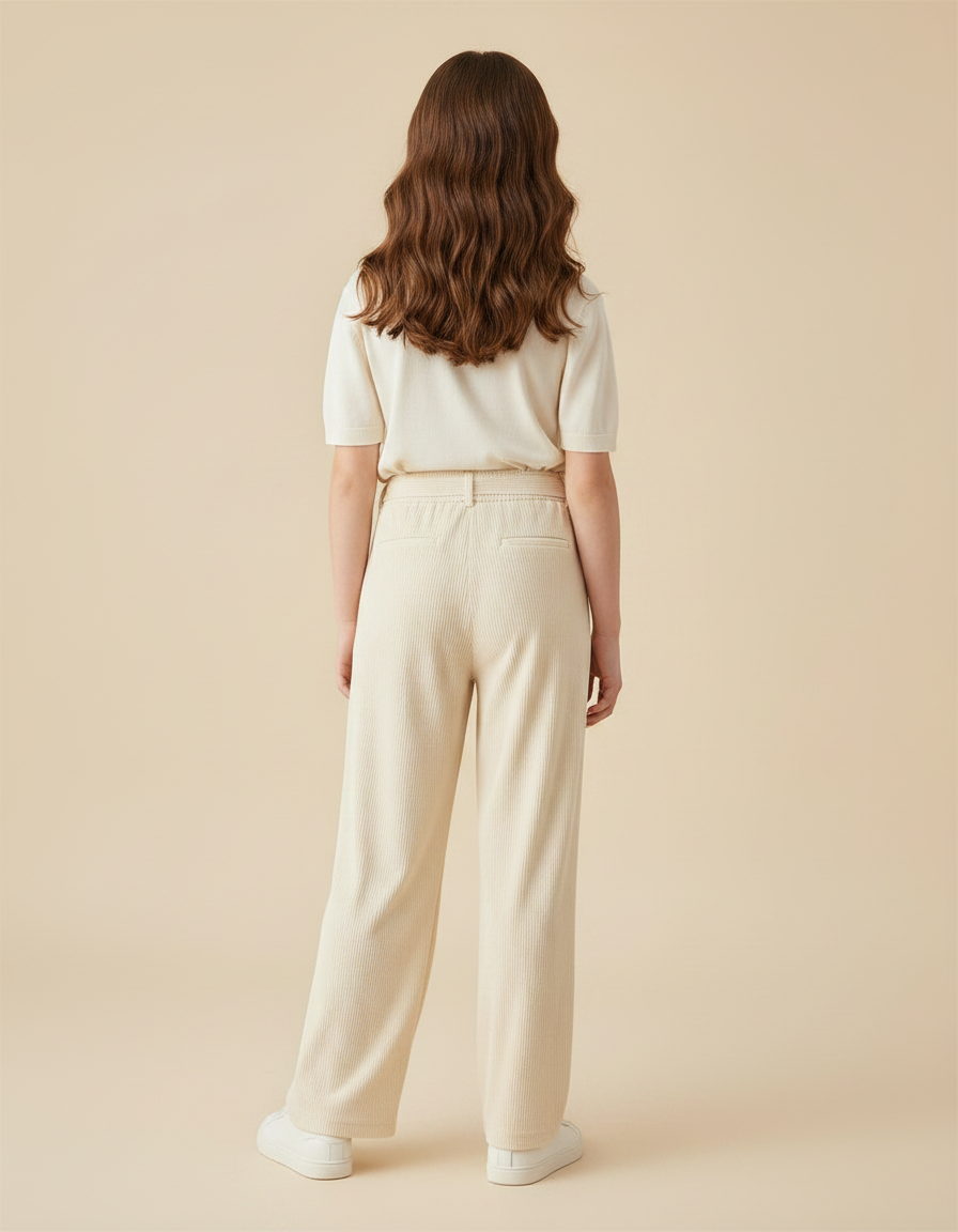 Pantalon Velours Crème Côtelé Ample Décontracté Cordon - Beige Cordé - vue 2
