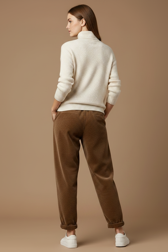 Pantalon Velours Marron Côtelé Ample Élastiqué Décontracté Femme - Cordé - vue 2