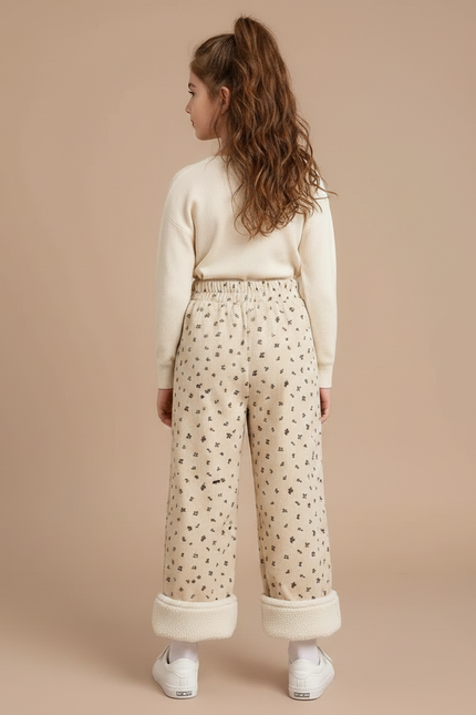 Pantalon Velours Beige Côtelé Ample Imprimé Floral Doublé - vue 2