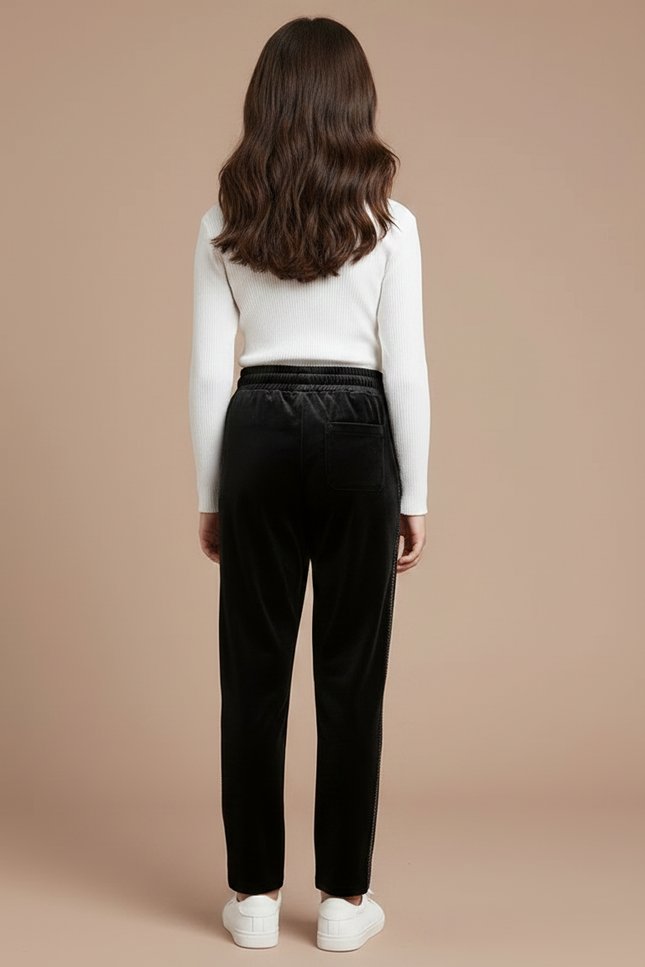 Pantalon Velours Noir Coupe Droite Cordon Décontracté - vue 2